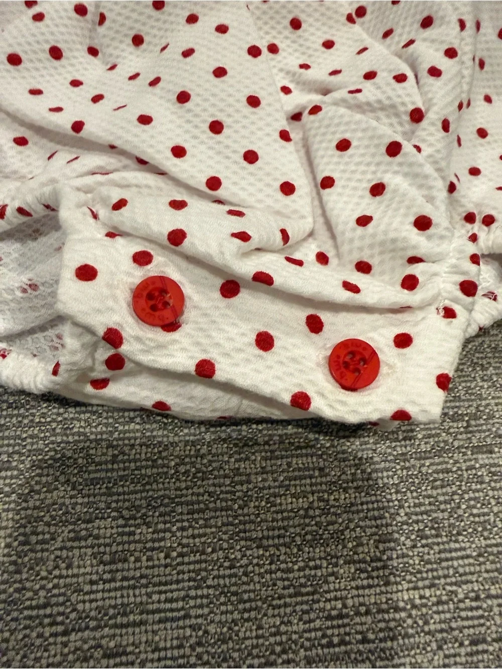 Baby Girl Red and White Polka Dot Bubble Romper with Puff Sleeves
